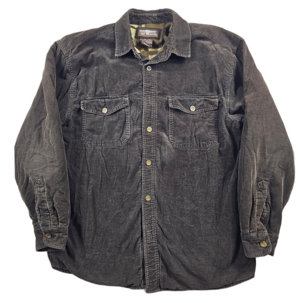 Levi Strauss Corduroy Shirt Jacket Mens Large Brown Fleece Lined Plaid Shacket